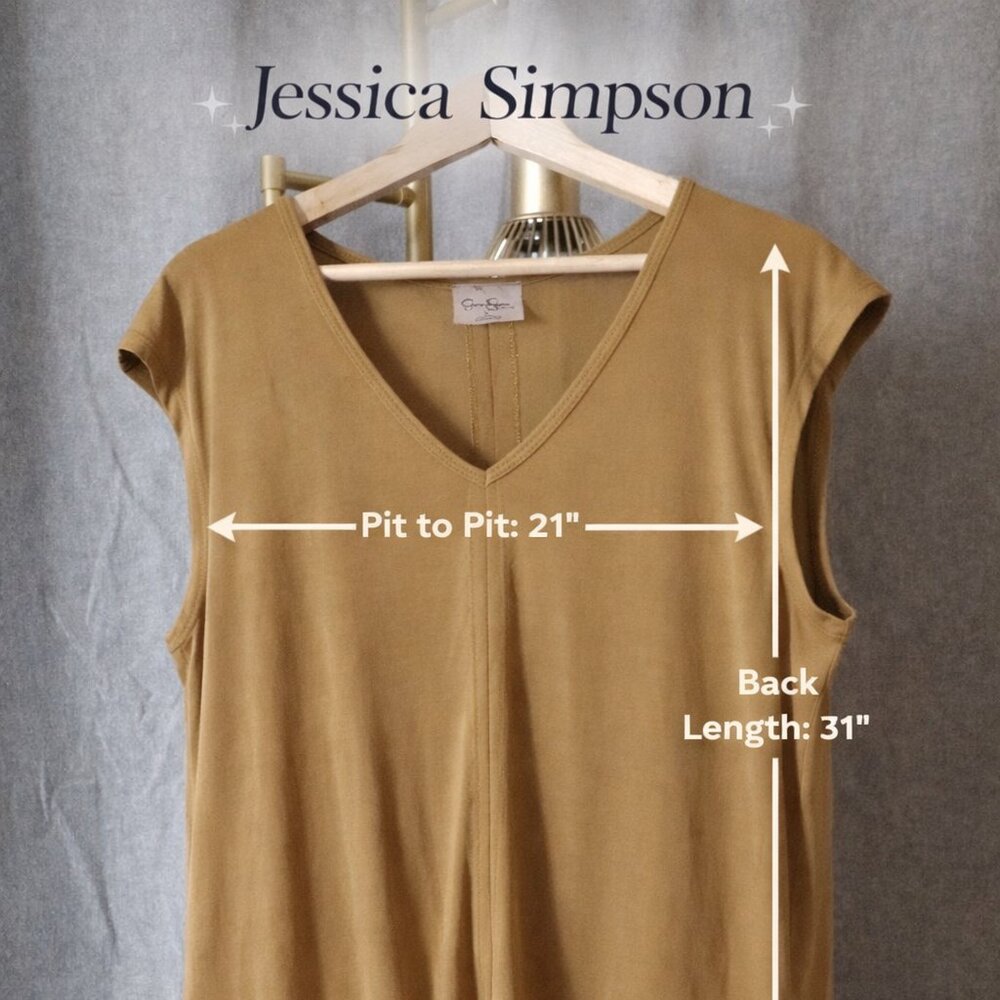 Jessica Simpson Sleeveless V-Neck Top XL – Tan/Camel Flowy High-Low Blouse